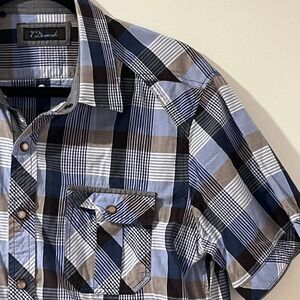 7 Diamonds Shirt Men L Tartan Plaid Pearl Snap Western Cowboy Rodeo Raised Ridge